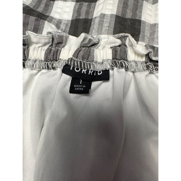 Torrid Peasant Midi Dress 1X Seersucker Black White Gingham Milkmaid Cottage - Picture 3 of 11